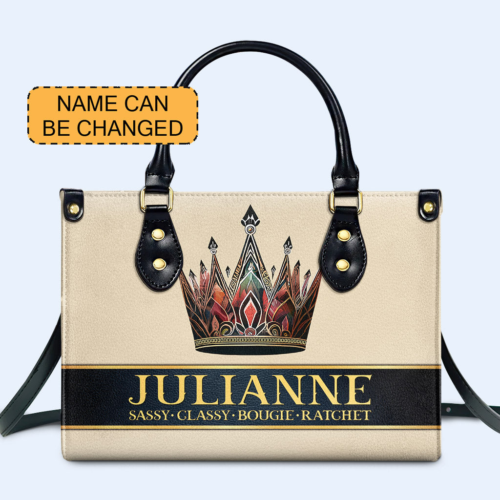 Queen Beige - Personalized Custom Leather Handbag - queen02beige