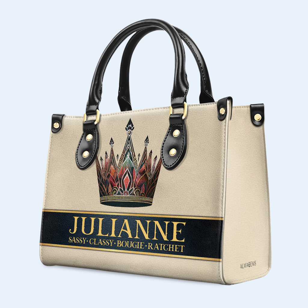 Queen Beige - Personalized Custom Leather Handbag - queen02beige