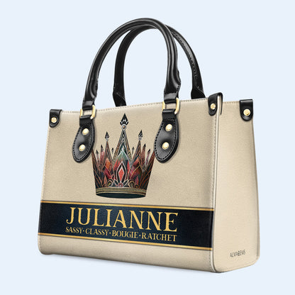 Queen Beige - Personalized Custom Leather Handbag - queen02beige