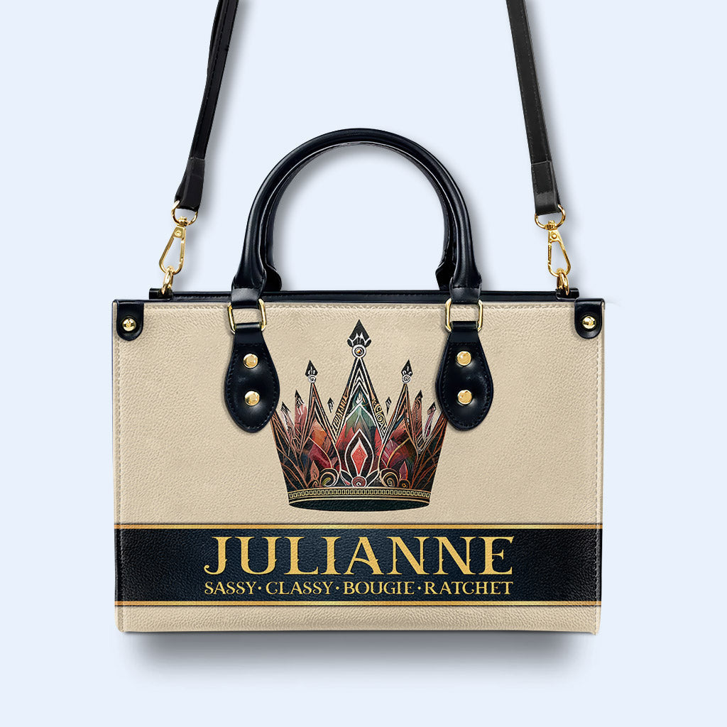 Queen Beige - Personalized Custom Leather Handbag - queen02beige
