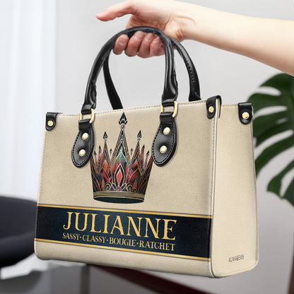 Queen Beige - Personalized Custom Leather Handbag - queen02beige