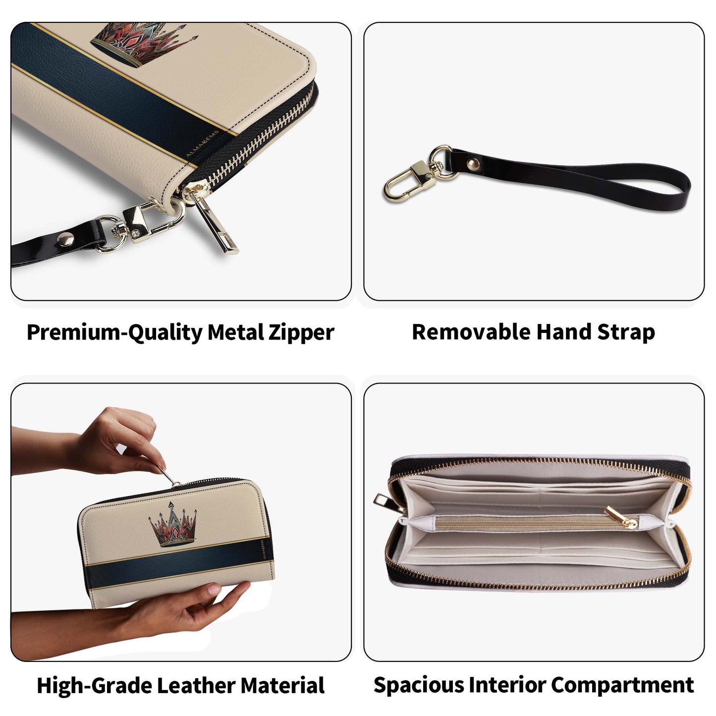 Queen Beige - Women Leather Wallet - queen02beigeWL