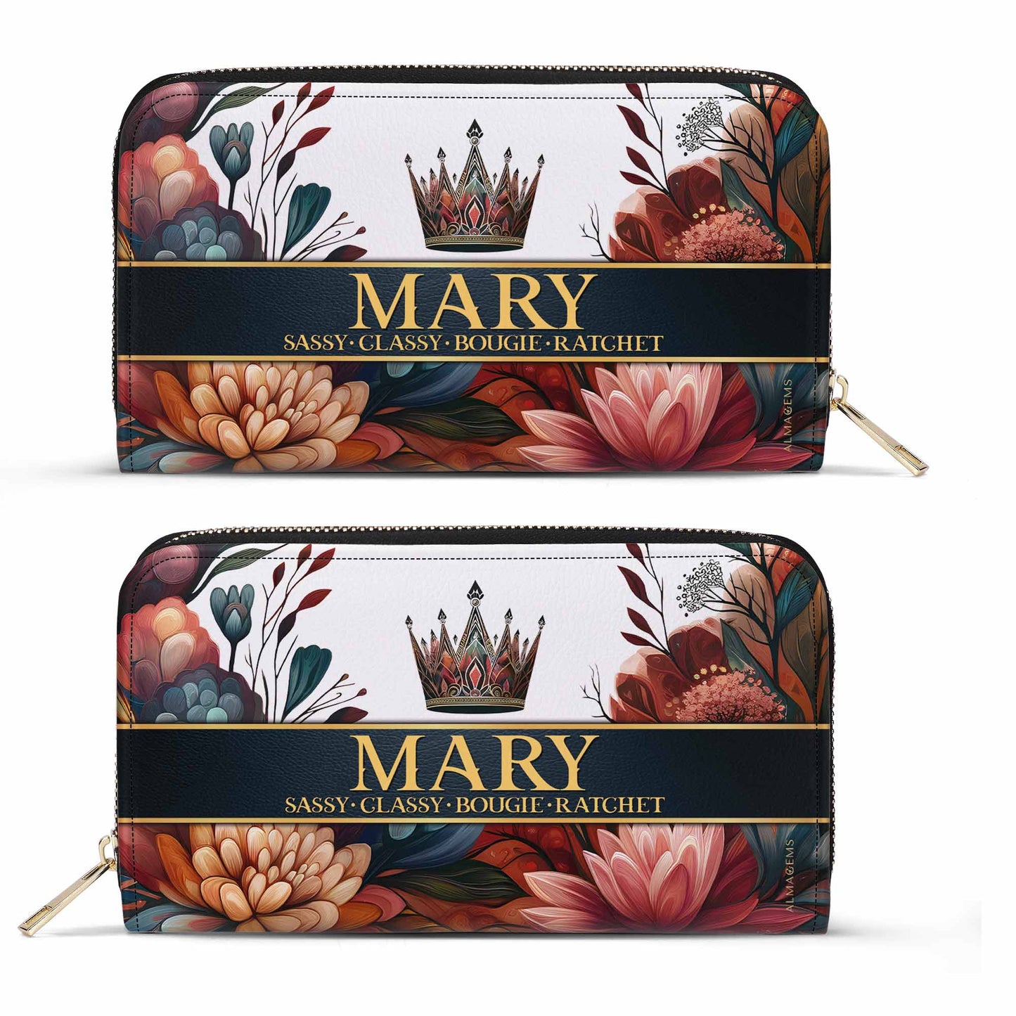 Queen Flowers - Women Leather Wallet - queen02flowersWL