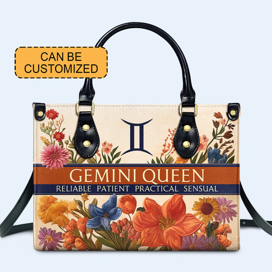 Flores de la reina del zodíaco: bolso de mano de cuero personalizado - queen06flowers