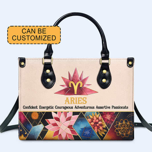 Reina del Zodíaco Flores 08 - Bolso de mano de cuero personalizado - queen08flowers
