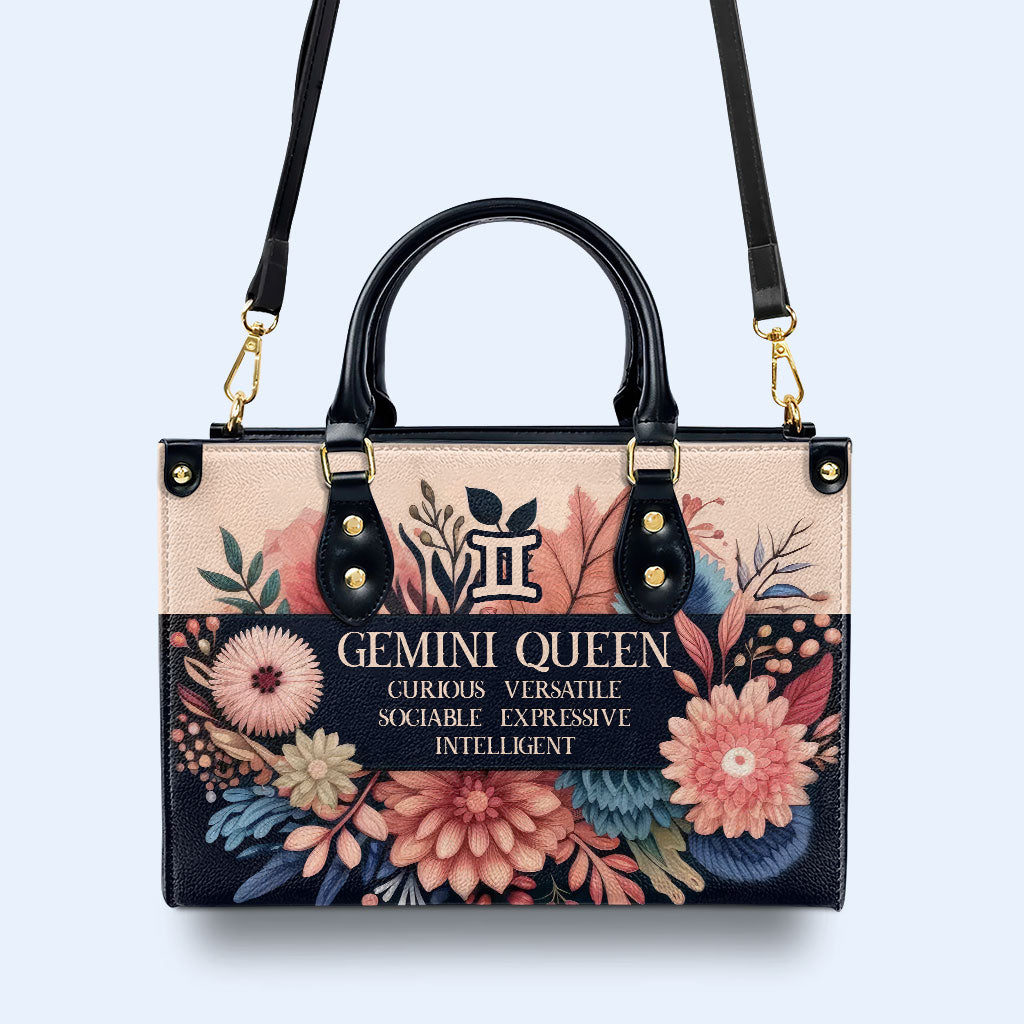 Reina del Zodíaco Flores 10 - Bolso de mano de cuero personalizado - queen10flowers