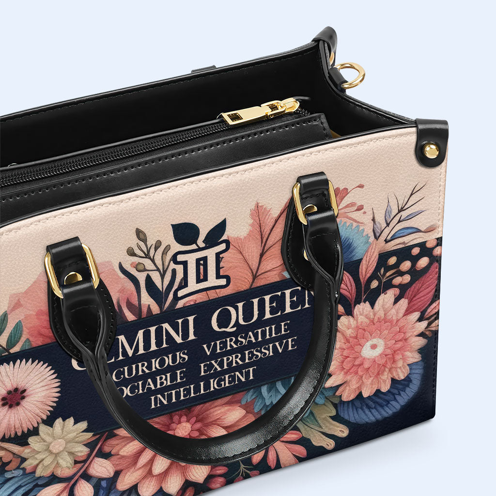 Reina del Zodíaco Flores 10 - Bolso de mano de cuero personalizado - queen10flowers
