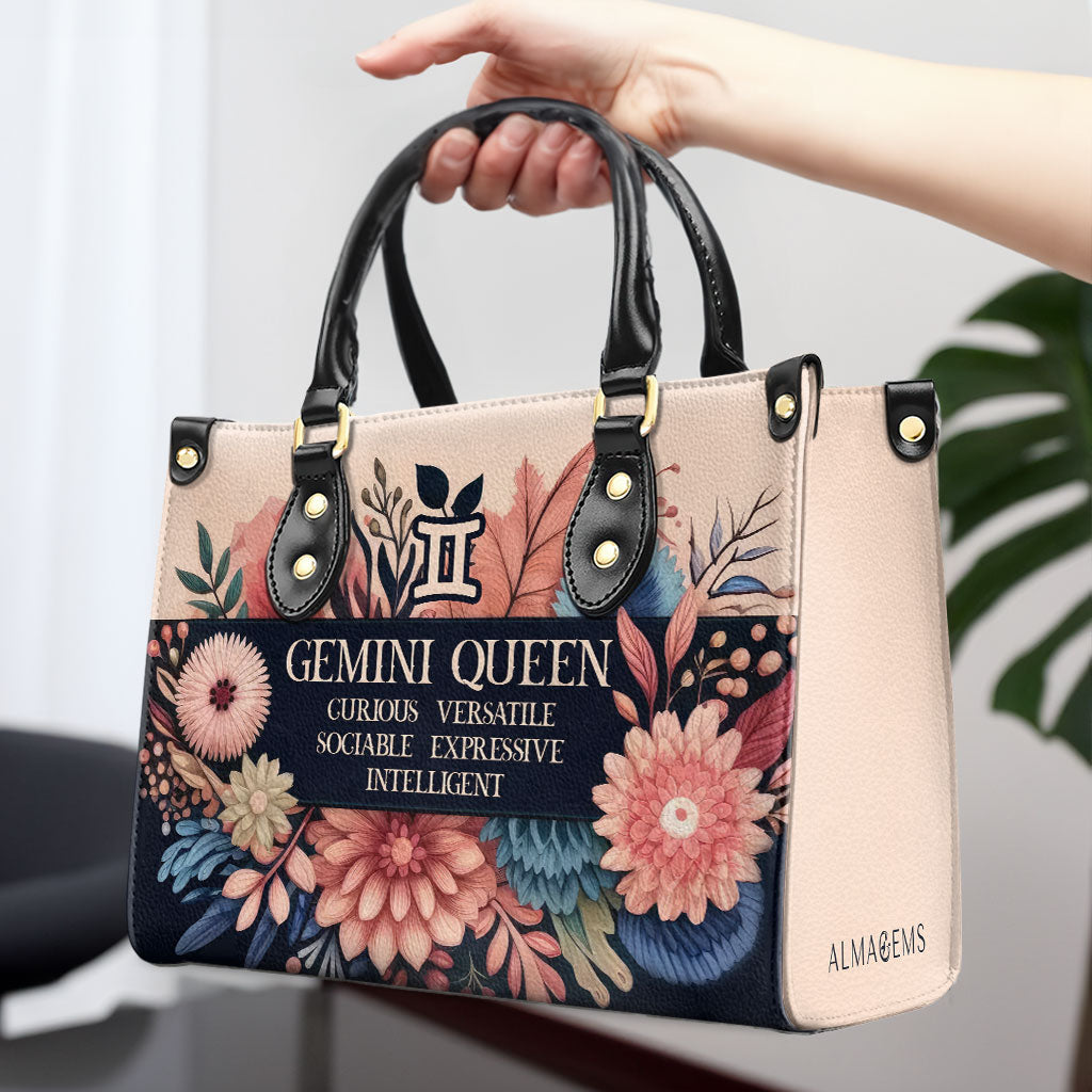 Reina del Zodíaco Flores 10 - Bolso de mano de cuero personalizado - queen10flowers